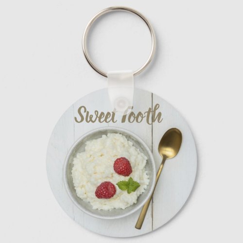 Sweet Tooth rice pudding with raspberries dessert Keychain