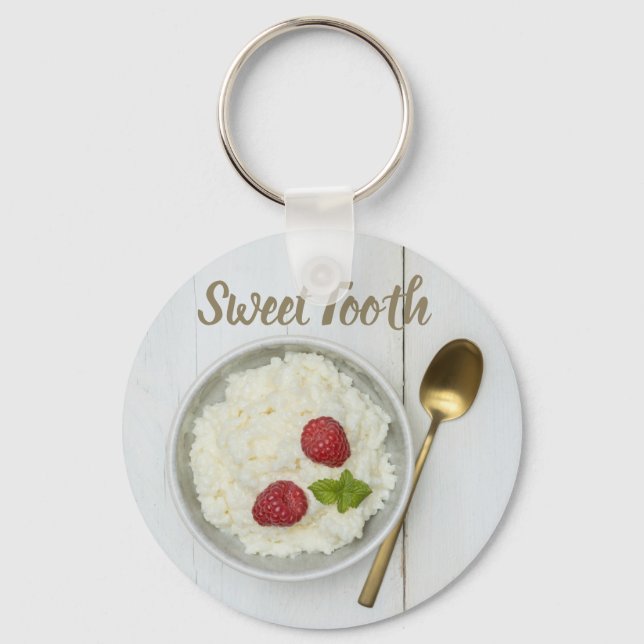 Sweet Tooth rice pudding with raspberries dessert Keychain (Front)