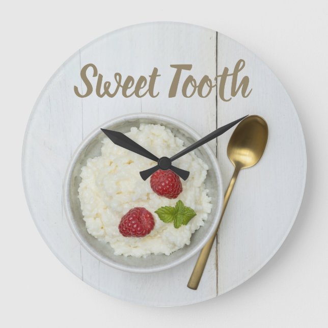 Sweet Tooth rice pudding with raspberries dessert Large Clock (Front)