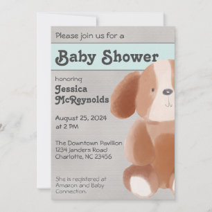 Sweet Toy Dog Gray and Teal Baby Shower Invitation