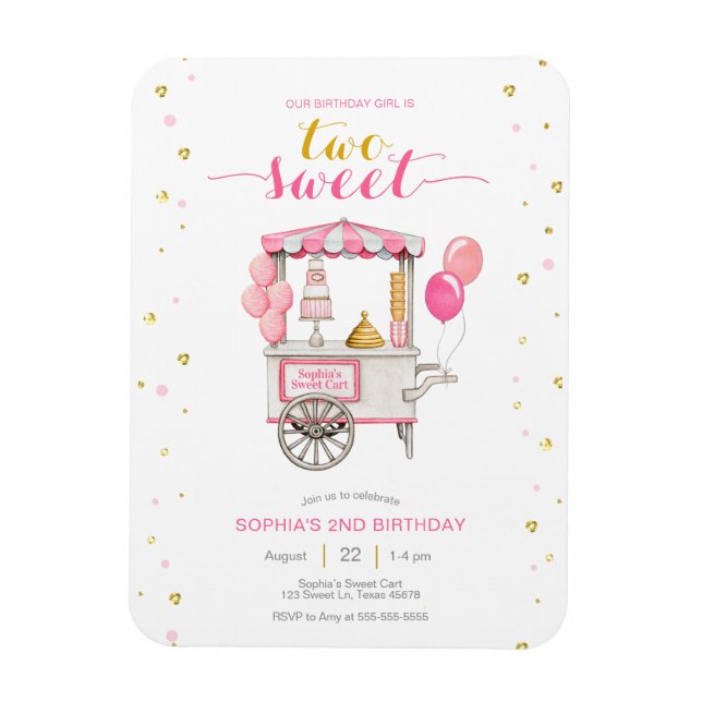 Sweet treat cart birthday party invitation magnet (Vertical)