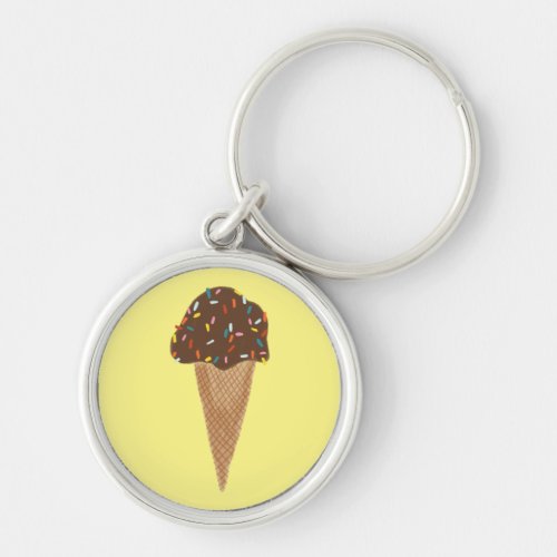 Sweet Treat Chocolate Ice Cream Cone w Sprinkles Keychain