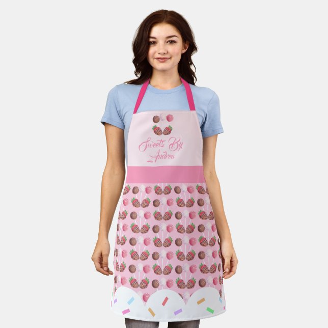 Sweet Treat Chocolate Strawberries And Cake Pops Apron (Worn)