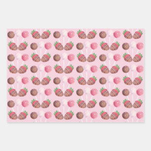 Sweet Treat Chocolate Strawberries And Cake Pops Wrapping Paper Sheets