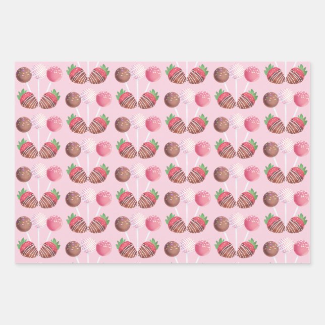 Sweet Treat Chocolate Strawberries And Cake Pops Wrapping Paper Sheets (Front 2)