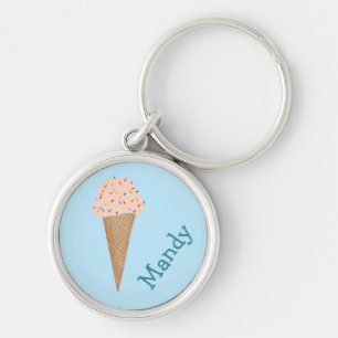 Sweet Treat Pink Ice Cream Cone Sprinkles CUSTOM Keychain