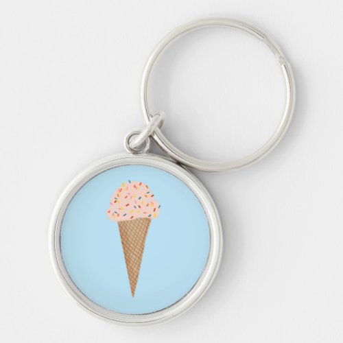 Sweet Treat Pink Ice Cream Cone with Sprinkles Keychain