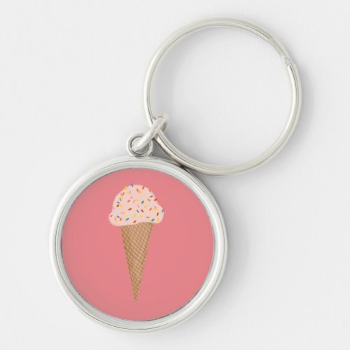 Sweet Treat Pink Ice Cream Cone with Sprinkles Keychain