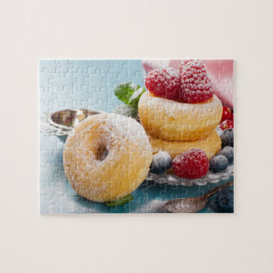 Sweet Treat Raspberry Blueberry Dusted Donuts Jigsaw Puzzle