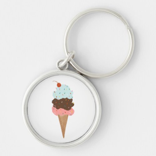 Sweet Treat Triple Ice Cream Cone Sprinkles Cherry Keychain