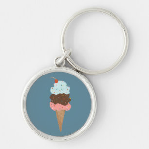 Sweet Treat Triple Ice Cream Cone Sprinkles Cherry Keychain