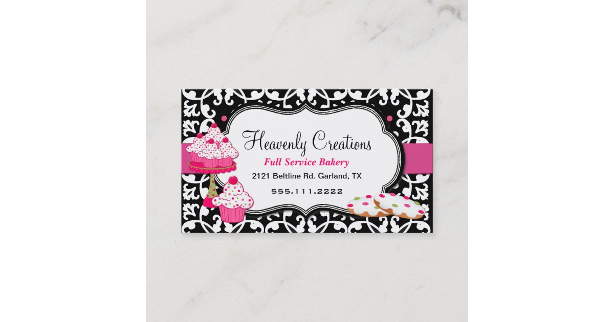 Sweet Treats and Damask Bakery Business Card | Zazzle.com