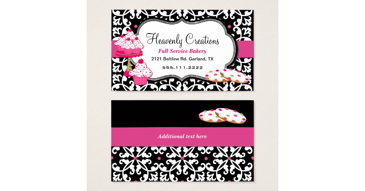 Sweet Treats and Damask Bakery Business Card | Zazzle.com