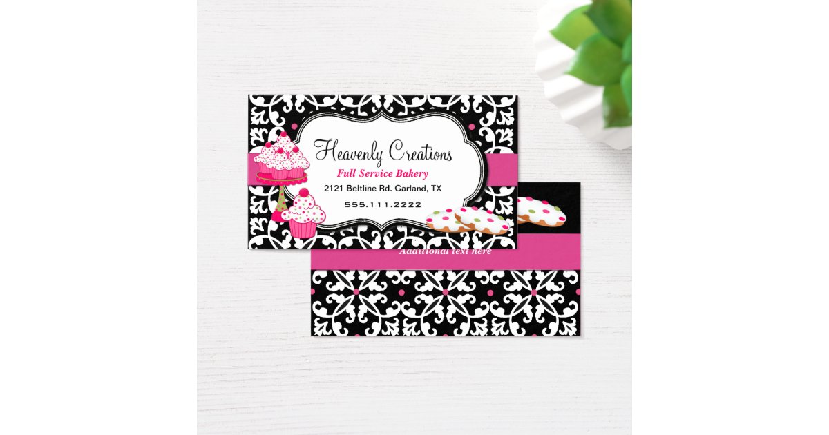 Sweet Treats and Damask Bakery Business Card | Zazzle.com