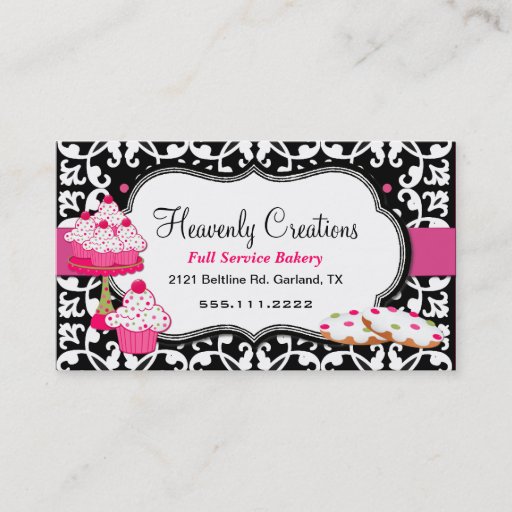 Customizable Sweet Treats and Damask Bakery Business Card