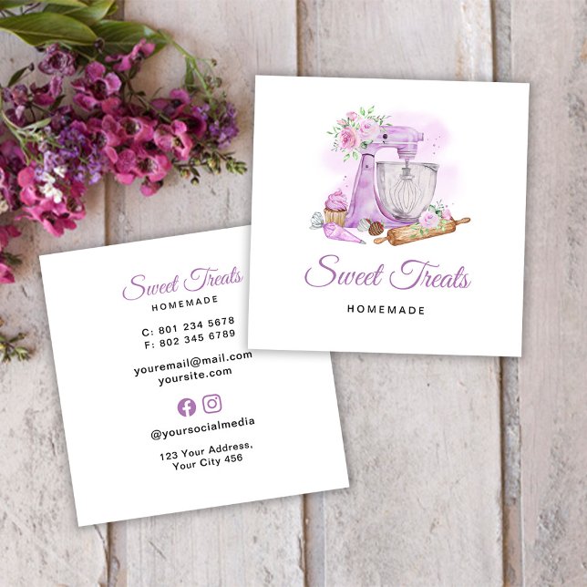Sweet Treats Bakery Purple Square Business Card (Creator Uploaded)