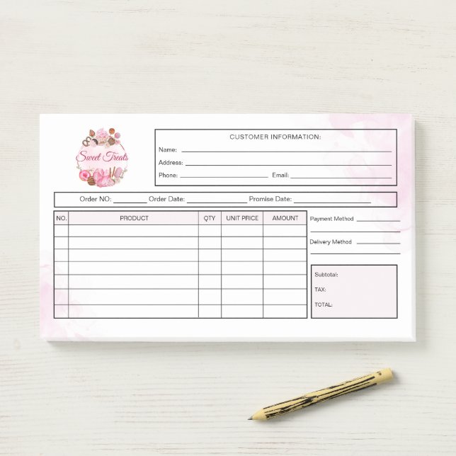 Sweet Treats Bakery Receipt Invoice Post-it Notes (On Desk)