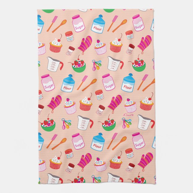 Sweet Treats Baking Pattern Kitchen Towel (Vertical)