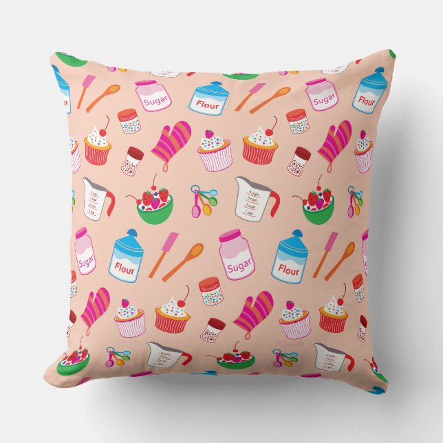 Sweet Treats Baking Pattern Throw Pillow (Front)