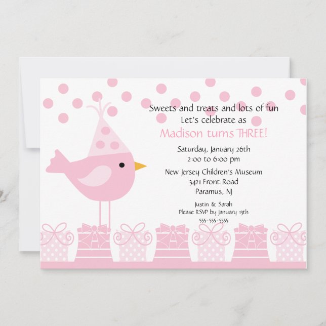 Sweet Treats Birdie Birthday Invitation (Front)