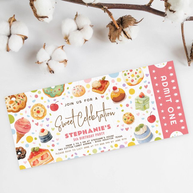 Sweet Treats Birthday Admit One Ticket  Invitation (Creator Uploaded)