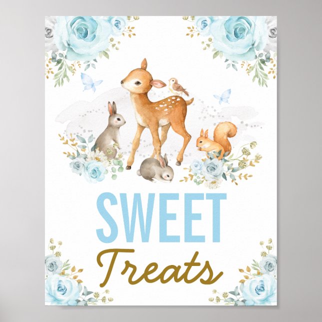 Sweet Treats Blue Woodland Forest Animals Favors Poster (Front)