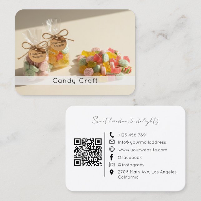 Sweet Treats Branding with QR Code Candy Business Card (Front/Back)