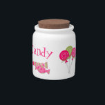 Sweet Treats Candy Jar<br><div class="desc">Pretty fun candy jar, with adorable graphics of lollypops and wrapped candy, done in pink and green. Pink text reads Candy and Sweets. Personalize the text to read anything differently. Great jar for grandmother's house and filled with candy makes a nice gift idea.</div>