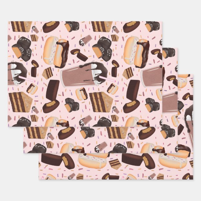 Sweet Treats Chocolate Donut Mocha Peanut Butter Wrapping Paper Sheets (Set)