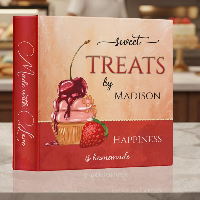 Sweet Treats Cupcake Baking Recipe Binder (Recipe binder featuring a sweet design with a cupcake and strawberry)