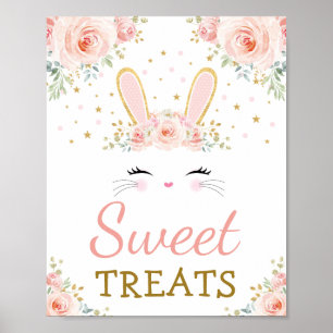 Sweet Treats / Cute Bunny Rabbit Blush Gold Floral Poster