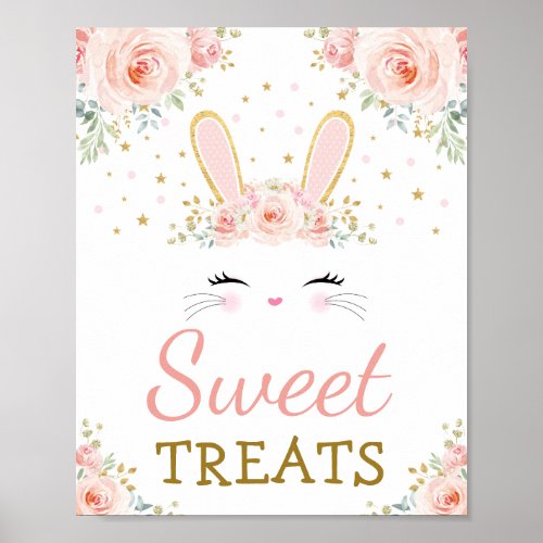 Sweet Treats  Cute Bunny Rabbit Blush Gold Floral Poster