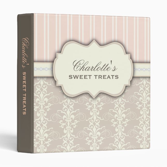 Sweet Treats Damask & Stripe Dessert Recipe Binder (Front/Spine)