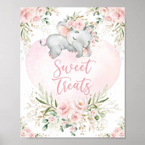 Sweet Treats  Dreamy Baby Elephant Blush Floral Poster