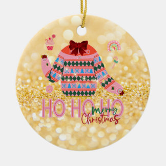 Sweet Treats Girls Ugly Christmas Sweater Ceramic Ornament