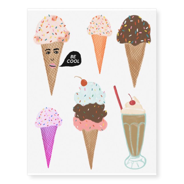 Sweet Treats Ice Cream Cones Temporary Tattoos (Front)