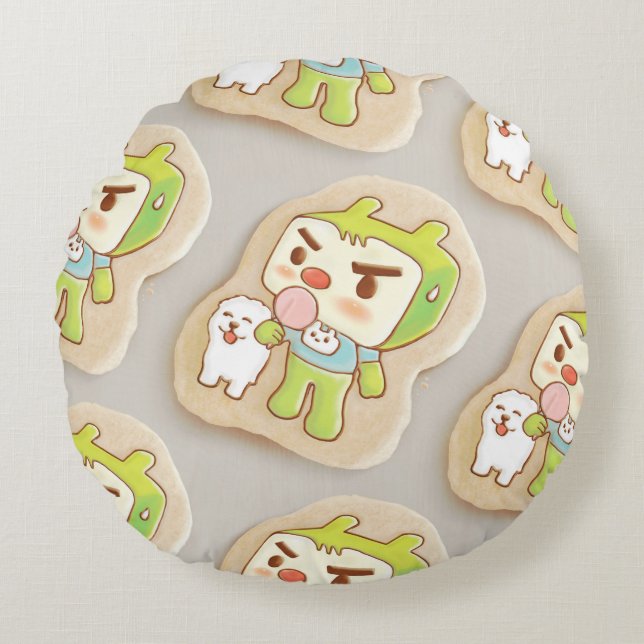Sweet Treats: Iron T & Smiling Bichon Iced Cookies Round Pillow (Front)