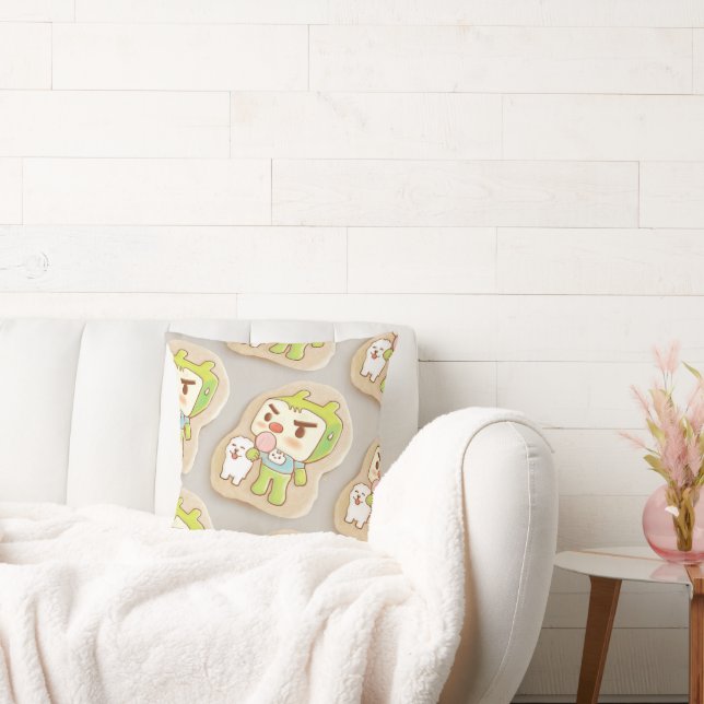 Sweet Treats: Iron T & Smiling Bichon Iced Cookies Throw Pillow (Couch)