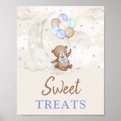 Sweet Treats Moon Teddy Bear Blue Brown Balloons Poster
