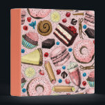 Sweet treats on pink 3 ring binder<br><div class="desc">Seamless pattern made of various hand drawn desserts.</div>