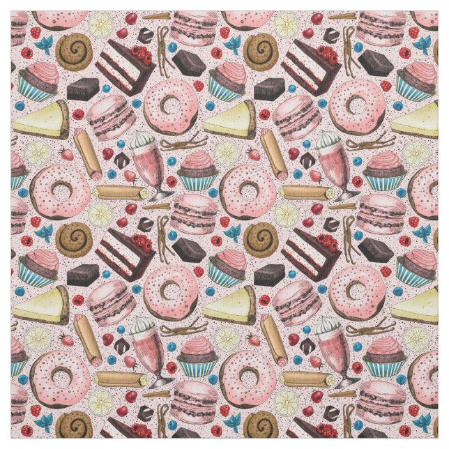 Sweet treats on pink fabric (Swatch)