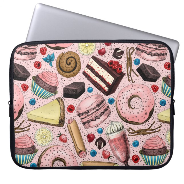 Sweet treats on pink laptop sleeve (Front)