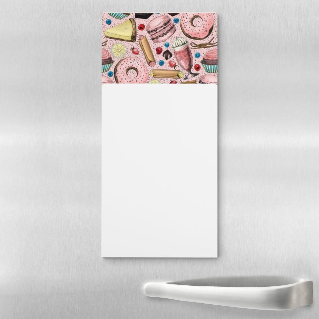 Sweet treats on pink magnetic notepad (In Situ)