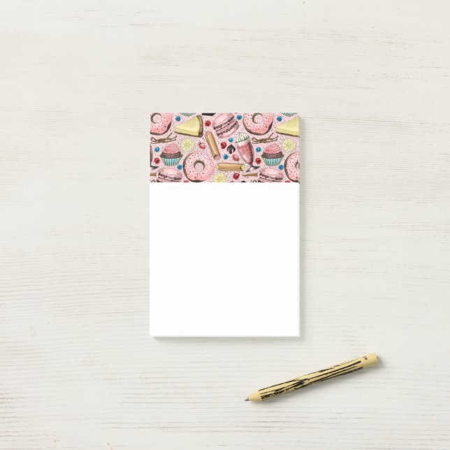 Sweet treats on pink post-it notes (On Desk)