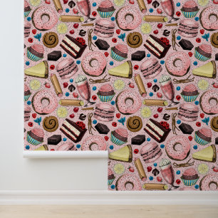 Sweet treats on pink wallpaper 