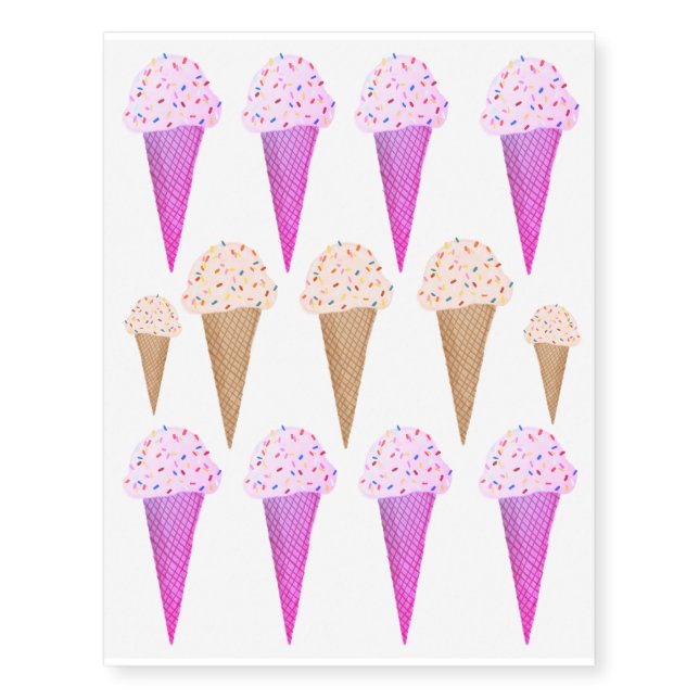 Sweet Treats Pink Ice Cream Cones Temporary Tattoos (Front)