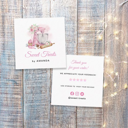 Sweet Treats Pink Thank you Square Business Card