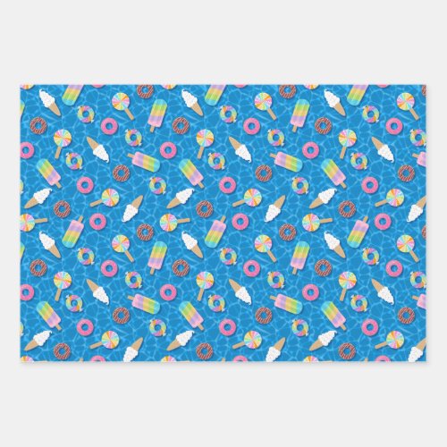 Sweet Treats Pool Floats  Blue Water Wrapping Paper Sheets