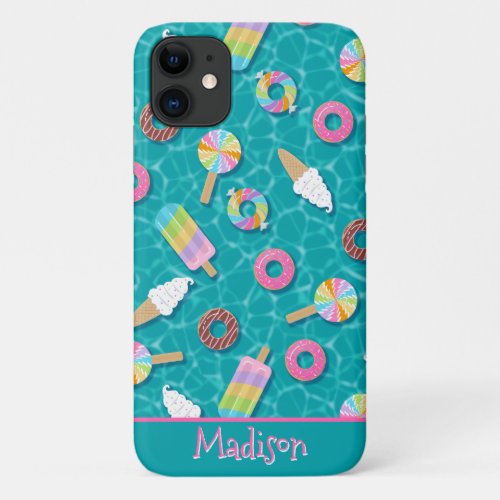 Sweet Treats Pool Floats  Teal Water iPhone 11 Case