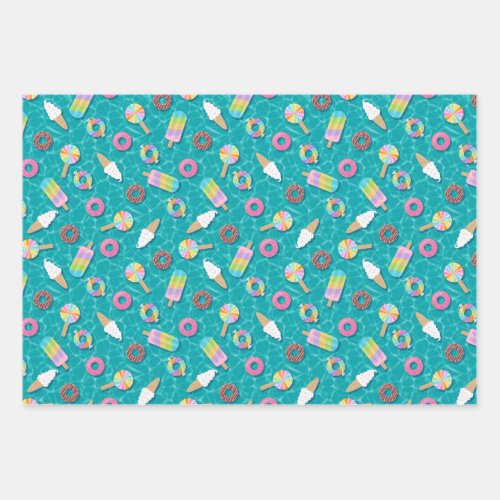 Sweet Treats Pool Floats  Teal Water Wrapping Paper Sheets